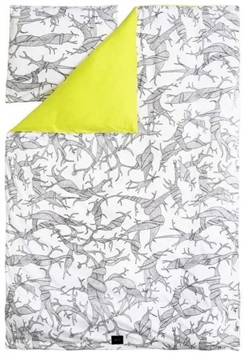 Billede af Økologisk sengetøj - 140x200 cm - Root - Hvid og neon gul - Sengesæt i 100% økologisk bomuld - YAI YAI